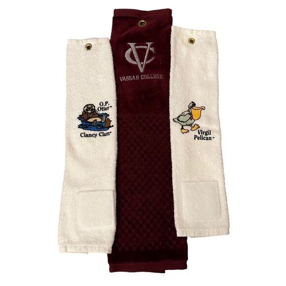 Golf Towels ~ set of 3 ~ O.P. Otter Clancy Clam, Virgil Pelican, Vassar College - Picture 1 of 10